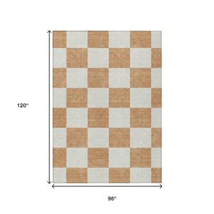 HomeRoots 8' X 10' Copper and Ivory Geometric Area Rug - Washable, Durable, Stylish for Indoor & Outdoor Use! 660682