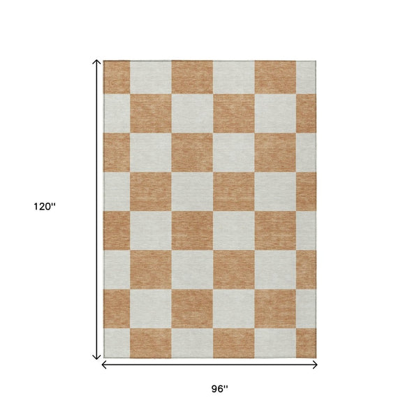 HomeRoots 8' X 10' Copper and Ivory Geometric Area Rug - Washable, Durable, Stylish for Indoor & Outdoor Use! 660682