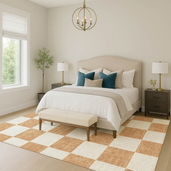 HomeRoots 8' X 10' Copper and Ivory Geometric Area Rug - Washable, Durable, Stylish for Indoor & Outdoor Use! 660682