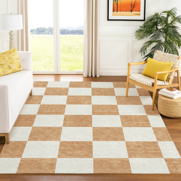 HomeRoots 8' X 10' Copper and Ivory Geometric Area Rug - Washable, Durable, Stylish for Indoor & Outdoor Use! 660682