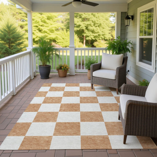 HomeRoots 8' X 10' Copper and Ivory Geometric Area Rug - Washable, Durable, Stylish for Indoor & Outdoor Use! 660682