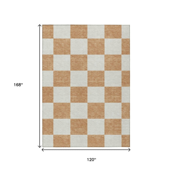 HomeRoots 10' Copper and Ivory Geometric Washable Area Rug for Indoor/Outdoor Use - Durable, Stylish & Easy Care 660684