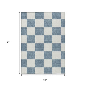 HomeRoots 5' X 8' Denim Blue & Ivory Geometric Area Rug - Durable, Washable, Indoor/Outdoor Versatile Design 660686