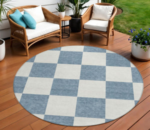 HomeRoots 8' Denim Blue & Ivory Round Geometric Rug - Stylish, Durable, Washable for Indoor & Outdoor Use! 660687