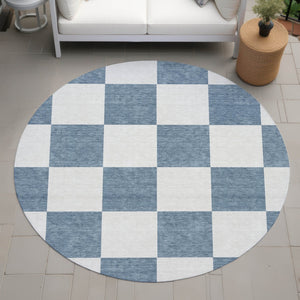 HomeRoots 8' Denim Blue & Ivory Round Geometric Rug - Stylish, Durable, Washable for Indoor & Outdoor Use! 660687
