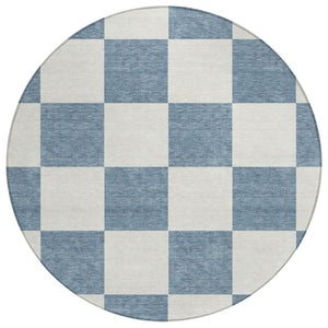 HomeRoots 8' Denim Blue & Ivory Round Geometric Rug - Stylish, Durable, Washable for Indoor & Outdoor Use! 660687