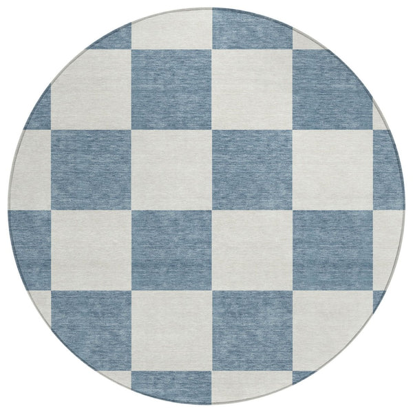 HomeRoots 8' Denim Blue & Ivory Round Geometric Rug - Stylish, Durable, Washable for Indoor & Outdoor Use! 660687