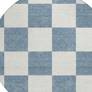 HomeRoots 8' Denim Blue & Ivory Round Geometric Rug - Stylish, Durable, Washable for Indoor & Outdoor Use! 660687