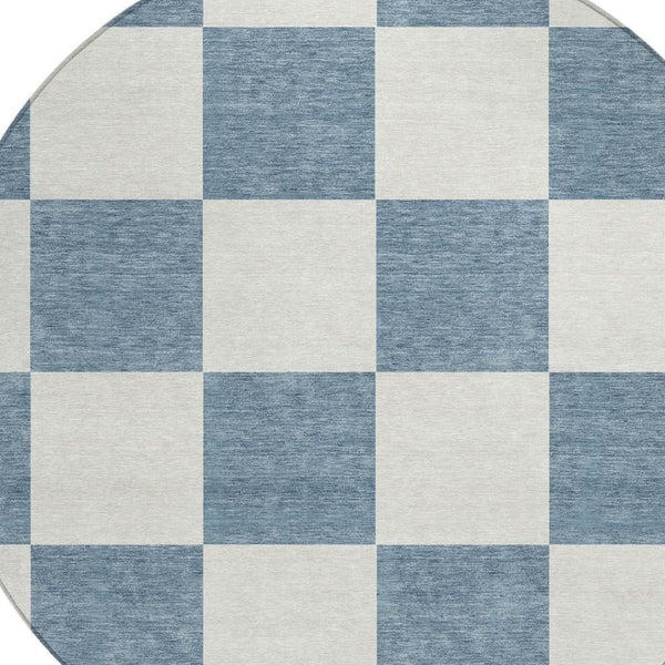 HomeRoots 8' Denim Blue & Ivory Round Geometric Rug - Stylish, Durable, Washable for Indoor & Outdoor Use! 660687