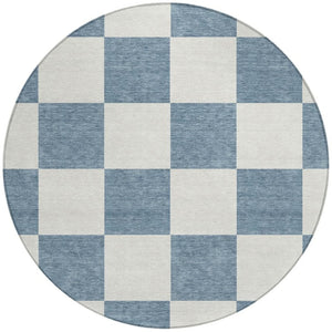 HomeRoots 8' Denim Blue & Ivory Round Geometric Rug - Stylish, Durable, Washable for Indoor & Outdoor Use! 660687