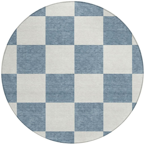 HomeRoots 8' Denim Blue & Ivory Round Geometric Rug - Stylish, Durable, Washable for Indoor & Outdoor Use! 660687