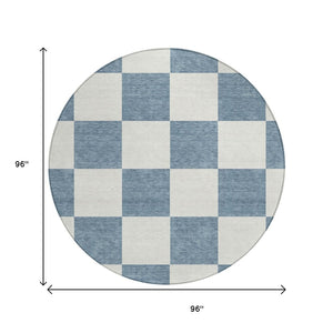 HomeRoots 8' Denim Blue & Ivory Round Geometric Rug - Stylish, Durable, Washable for Indoor & Outdoor Use! 660687