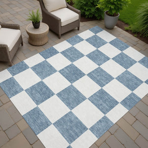 HomeRoots 8' X 10' Denim Blue & Ivory Geometric Rug - Stylish, Washable, Stain-Resistant for Indoor & Outdoor Use 660688