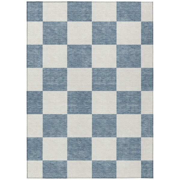 HomeRoots 8' X 10' Denim Blue & Ivory Geometric Rug - Stylish, Washable, Stain-Resistant for Indoor & Outdoor Use 660688