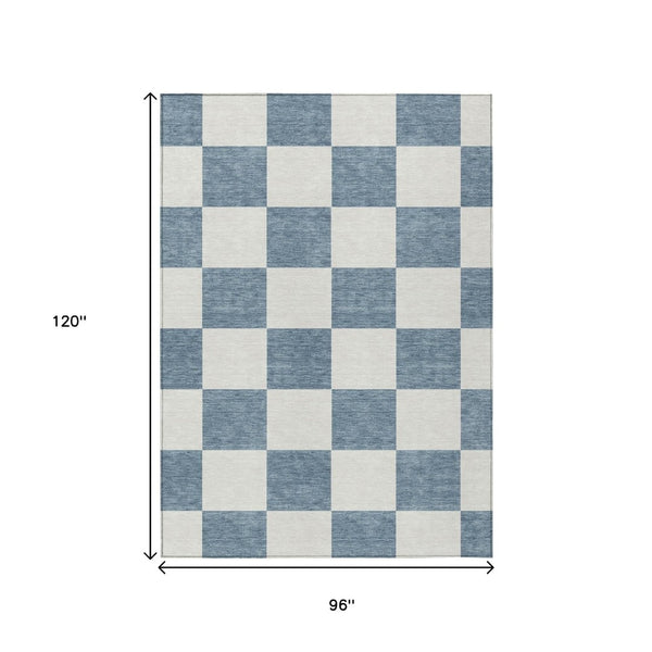 HomeRoots 8' X 10' Denim Blue & Ivory Geometric Rug - Stylish, Washable, Stain-Resistant for Indoor & Outdoor Use 660688