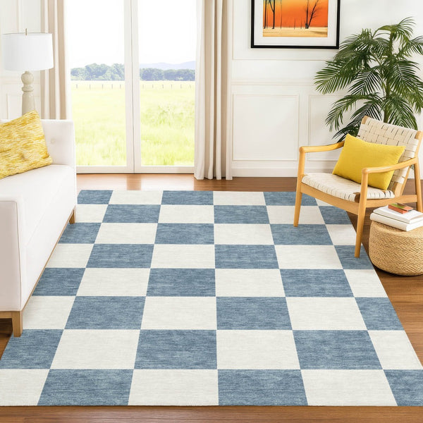 HomeRoots 8' X 10' Denim Blue & Ivory Geometric Rug - Stylish, Washable, Stain-Resistant for Indoor & Outdoor Use 660688