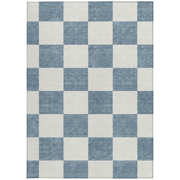 HomeRoots 9' Indoor/Outdoor Washable Area Rug in Denim Blue & Ivory - Durable Geometric Design for Any Space 660689