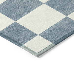HomeRoots 9' Indoor/Outdoor Washable Area Rug in Denim Blue & Ivory - Durable Geometric Design for Any Space 660689