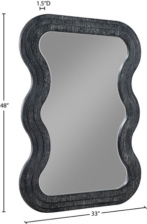 Meridian Furniture Bellagio Art Deco Sculptural Oak Veneer Wall Mirror with Curved Frame for Modern Interiors Black 66068Black-M