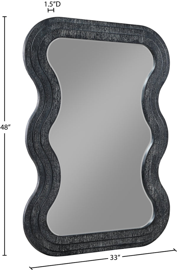 Meridian Furniture Bellagio Art Deco Sculptural Oak Veneer Wall Mirror with Curved Frame for Modern Interiors Black 66068Black-M