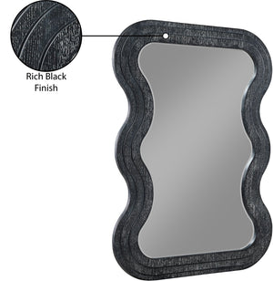Meridian Furniture Bellagio Art Deco Sculptural Oak Veneer Wall Mirror with Curved Frame for Modern Interiors Black 66068Black-M