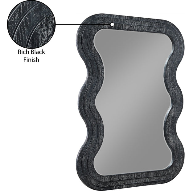 Meridian Furniture Bellagio Art Deco Sculptural Oak Veneer Wall Mirror with Curved Frame for Modern Interiors Black 66068Black-M
