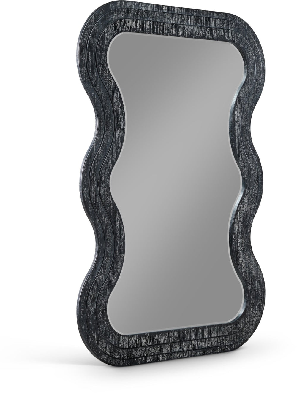 Meridian Furniture Bellagio Art Deco Sculptural Oak Veneer Wall Mirror with Curved Frame for Modern Interiors Black 66068Black-M