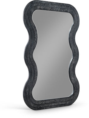 Meridian Furniture Bellagio Art Deco Sculptural Oak Veneer Wall Mirror with Curved Frame for Modern Interiors Black 66068Black-M
