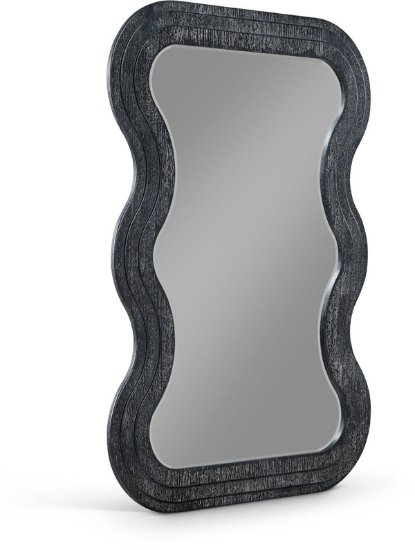 Meridian Furniture Bellagio Art Deco Sculptural Oak Veneer Wall Mirror with Curved Frame for Modern Interiors Black 66068Black-M