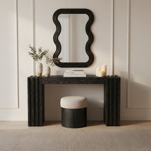 Meridian Furniture Bellagio Art Deco Sculptural Oak Veneer Wall Mirror with Curved Frame for Modern Interiors Black 66068Black-M