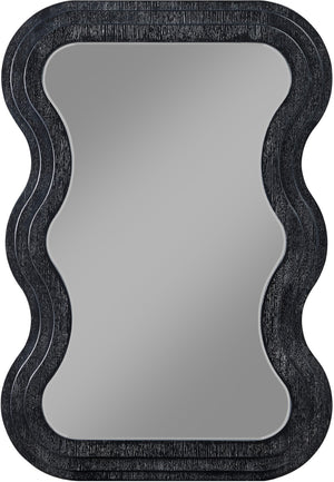 Meridian Furniture Bellagio Art Deco Sculptural Oak Veneer Wall Mirror with Curved Frame for Modern Interiors Black 66068Black-M