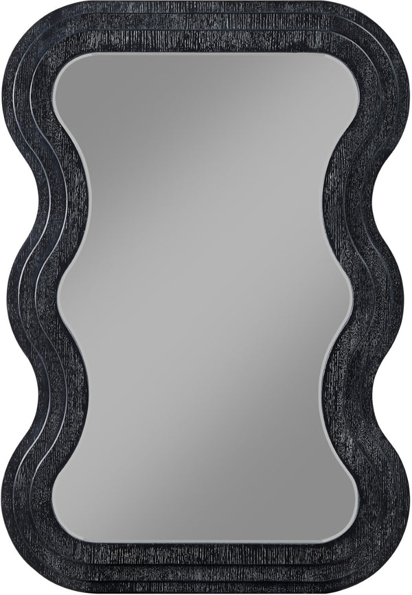 Meridian Furniture Bellagio Art Deco Sculptural Oak Veneer Wall Mirror with Curved Frame for Modern Interiors Black 66068Black-M