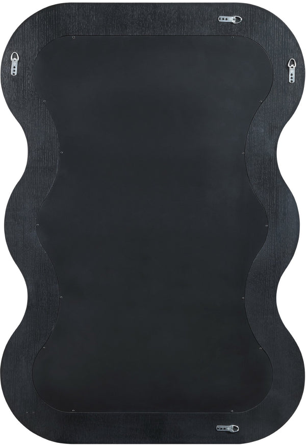 Meridian Furniture Bellagio Art Deco Sculptural Oak Veneer Wall Mirror with Curved Frame for Modern Interiors Black 66068Black-M