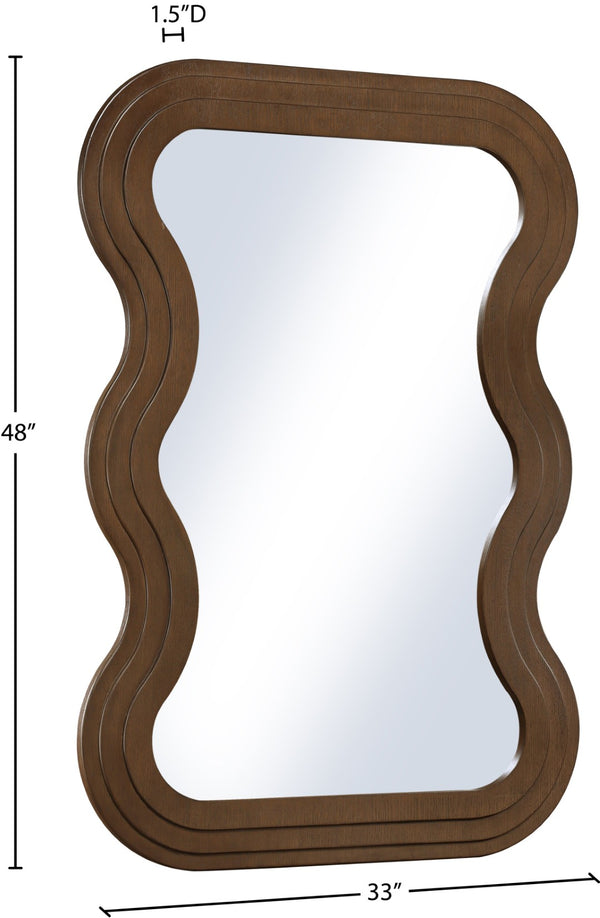 Meridian Furniture Bellagio Art Deco Sculptural Oak Veneer Wall Mirror with Curved Frame for Modern Interiors Brown 66068Brown-M