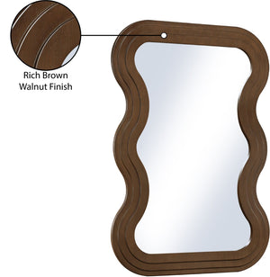 Meridian Furniture Bellagio Art Deco Sculptural Oak Veneer Wall Mirror with Curved Frame for Modern Interiors Brown 66068Brown-M