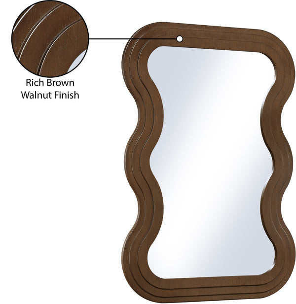Meridian Furniture Bellagio Art Deco Sculptural Oak Veneer Wall Mirror with Curved Frame for Modern Interiors Brown 66068Brown-M