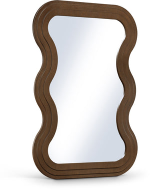 Meridian Furniture Bellagio Art Deco Sculptural Oak Veneer Wall Mirror with Curved Frame for Modern Interiors Brown 66068Brown-M