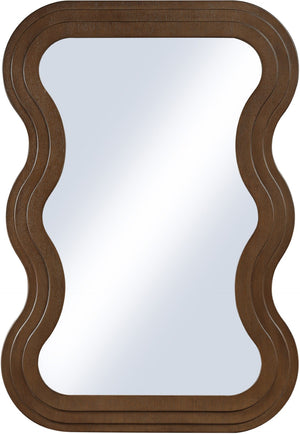 Meridian Furniture Bellagio Art Deco Sculptural Oak Veneer Wall Mirror with Curved Frame for Modern Interiors Brown 66068Brown-M