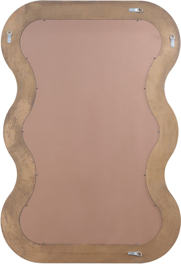 Meridian Furniture Bellagio Art Deco Sculptural Oak Veneer Wall Mirror with Curved Frame for Modern Interiors Brown 66068Brown-M