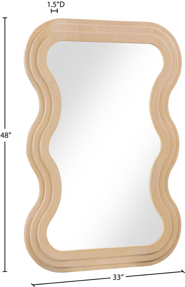 Meridian Furniture Bellagio Art Deco Sculptural Oak Veneer Wall Mirror with Curved Frame for Modern Interiors Natural 66068Oak-M