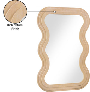 Meridian Furniture Bellagio Art Deco Sculptural Oak Veneer Wall Mirror with Curved Frame for Modern Interiors Natural 66068Oak-M