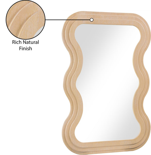 Meridian Furniture Bellagio Art Deco Sculptural Oak Veneer Wall Mirror with Curved Frame for Modern Interiors Natural 66068Oak-M
