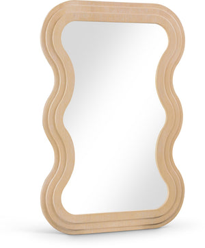Meridian Furniture Bellagio Art Deco Sculptural Oak Veneer Wall Mirror with Curved Frame for Modern Interiors Natural 66068Oak-M