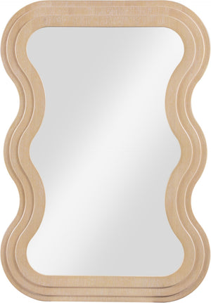 Meridian Furniture Bellagio Art Deco Sculptural Oak Veneer Wall Mirror with Curved Frame for Modern Interiors Natural 66068Oak-M