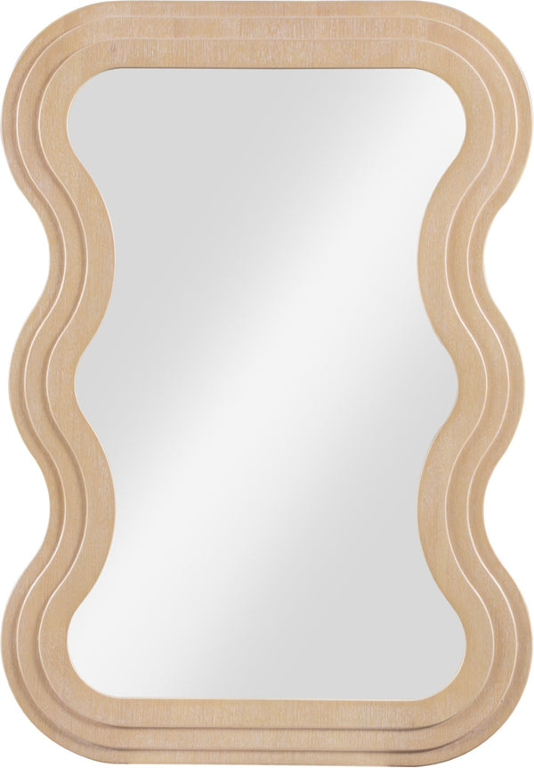 Meridian Furniture Bellagio Art Deco Sculptural Oak Veneer Wall Mirror with Curved Frame for Modern Interiors Natural 66068Oak-M