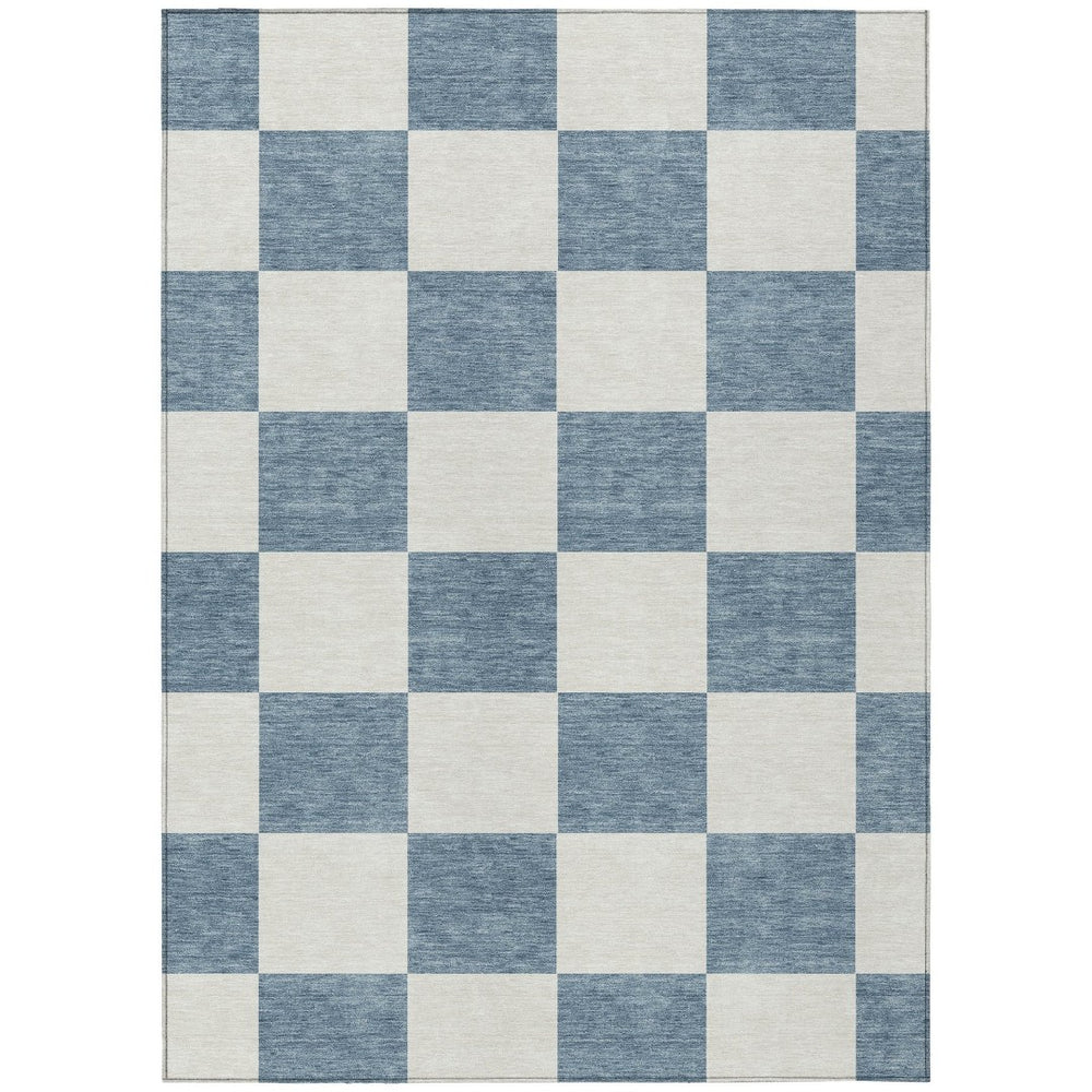 HomeRoots 10' Modern Denim Blue and Ivory Geometric Area Rug – Washable, Stain-Resistant for Indoor/Outdoor Use 660690