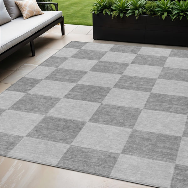 HomeRoots 5' X 8' Gray and Pewter Geometric Area Rug - Stylish, Washable, Durable for Indoor & Outdoor Use 660692