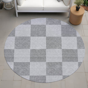 HomeRoots 8' Gray and Pewter Geometric Round Washable Area Rug - Stylish, Durable, Indoor/Outdoor Essential 660693