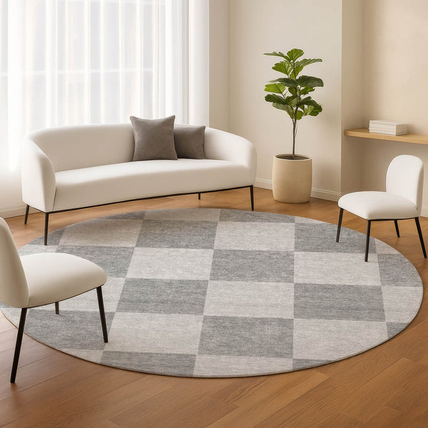 HomeRoots 8' Gray and Pewter Geometric Round Washable Area Rug - Stylish, Durable, Indoor/Outdoor Essential 660693