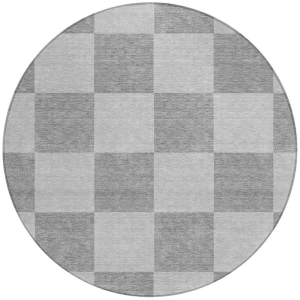 HomeRoots 8' Gray and Pewter Geometric Round Washable Area Rug - Stylish, Durable, Indoor/Outdoor Essential 660693